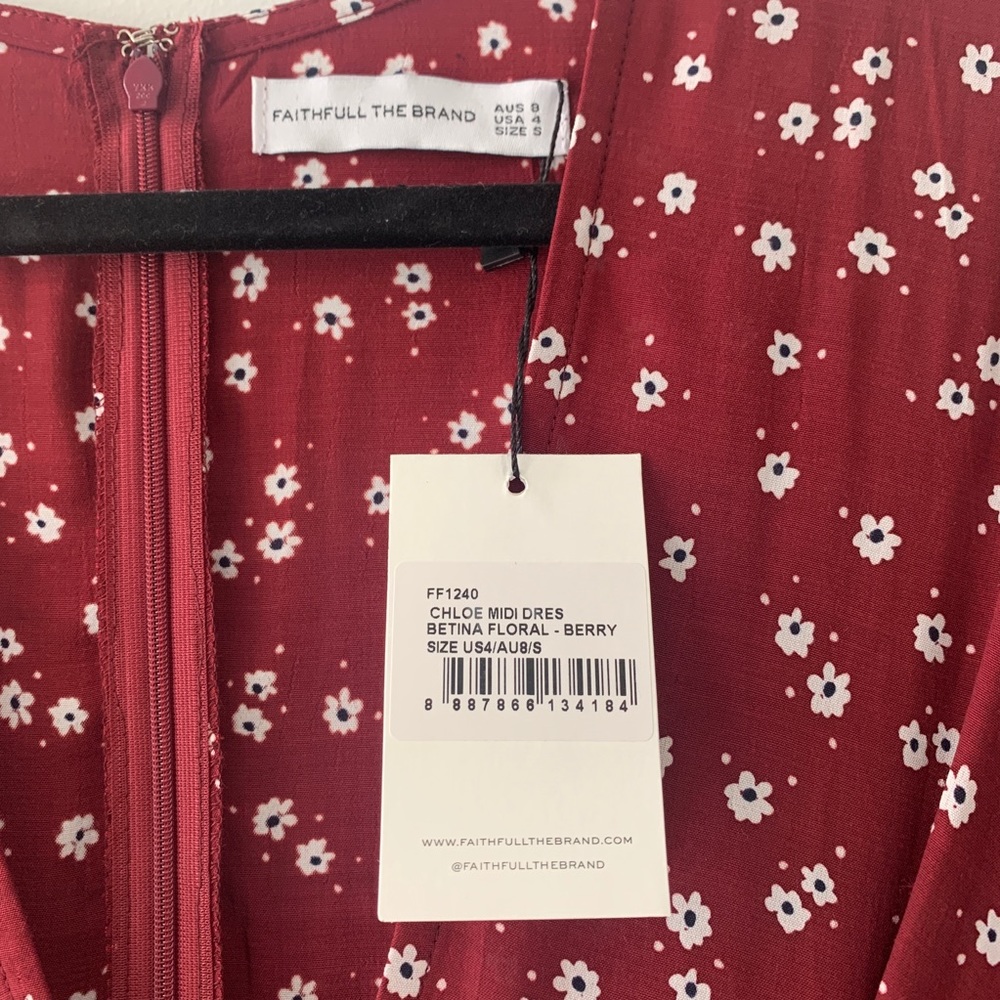 Faithfull the Brand Wine Midi Dress with Cream Dot Print - Picture 6 of 9